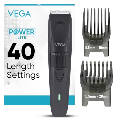 VEGA Power Lite Beard Trimmer for Men with Self-Sharpening Stainless Steel Blades, 40 L…