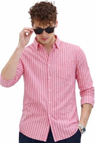 U TURN Men's Casual Printed Striped Stylish Latest Formal Shirt for Men (in, Alpha, M,…