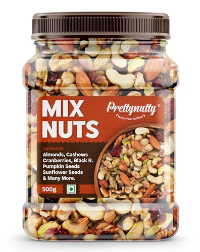 PrettyNutty Healthy Nutmix 500g, Dried Almonds, Black Raisins, Cashewnuts, Cranberries,…