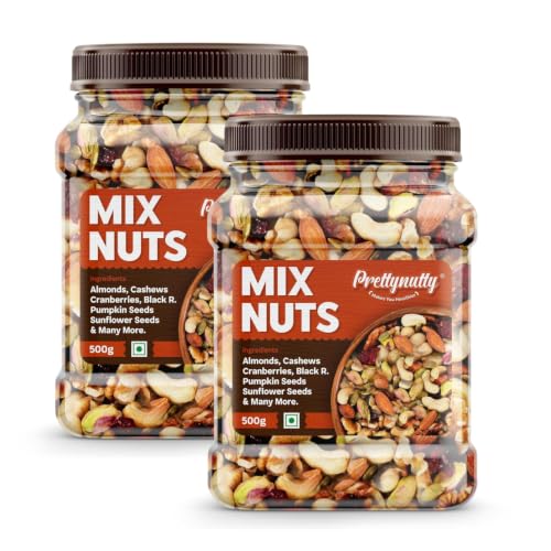 PrettyNutty Healthy Nutmix 1kg, Dried Almonds, Black Raisins, Cashewnuts, Cranberries,…