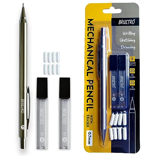 BRUSTRO Mechanical Pencil Set | HB-20 leads, 2B-20 leads,Spare eraser 8 units|Tip size…