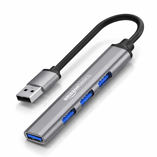 Amazon Basics 4-in-1 Hub Multiport Adapter, USB Hub with Aluminium Shell, 1 x USB 3.0 &…