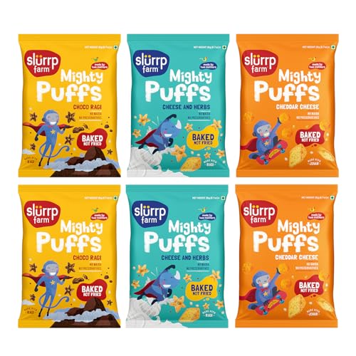 Slurrp Farm Mighty Jowar Puffs | Khatta Meetha, Mild Masala, Cheddar Cheese, Tangy Toma…