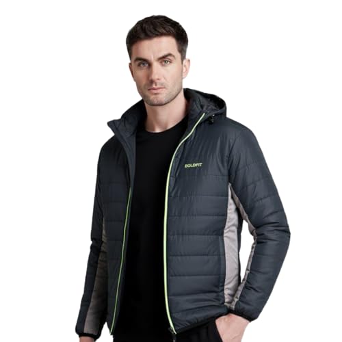 Boldfit Men's Quilted Polyester Standard Length Jacket Monsoon Winter Wear Hooded Winte…