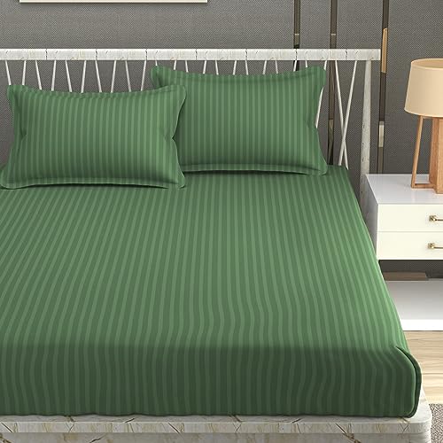 Homefab India 160 TC Stripe Glace Cotton Double BedSheet with 2 Pillow Covers - (90x90…