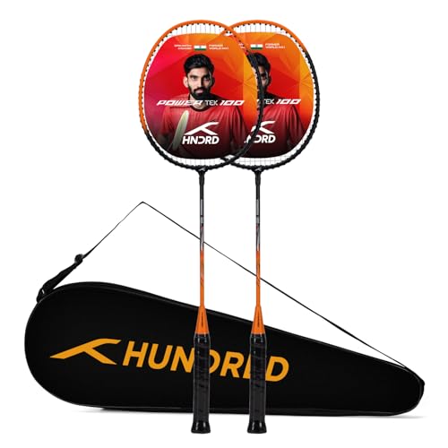 Hundred Aluminium Powertek 100 (Set of 2) Badminton Racket with Full Cover (115G, Black…