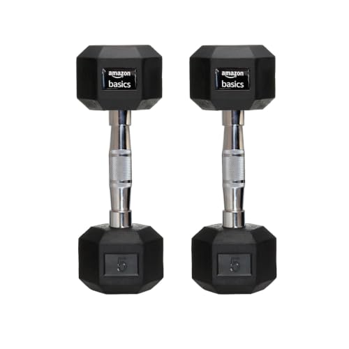 amazon basics Rubber Encased Hex Dumbbell Weight Set Of 2, 5 Kg,Black