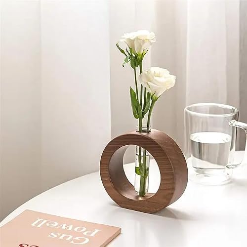 Ancient Shoppee Wooden 1 Glass Test Tube Home Decor Planter Modern Flower Vase with Woo…