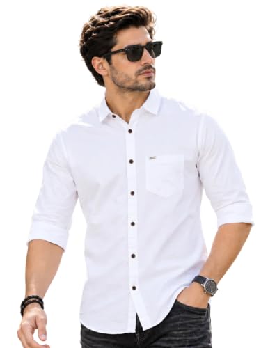 Majestic Man Classic Slim Fit Pure Cotton Casual Shirt (X-Large, Milky White) For Men
