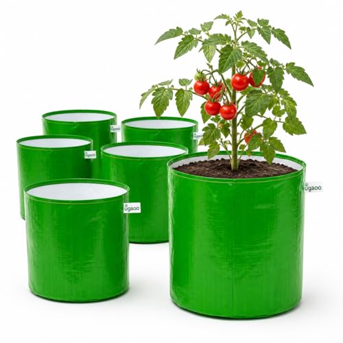 UGAOO Grow Bags 12x12 Inch (Set of 6) | 250 GSM Heavy Duty HDPE Green Plant Grow Bag fo…