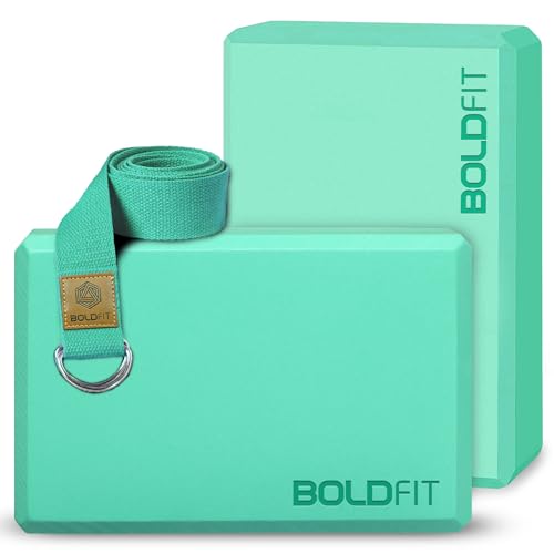 Boldfit Yoga Blocks & Belt - High Density Foam Bricks Pack of 2 for Stretching, Balanci…