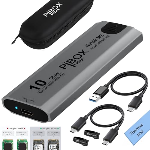 pibox India NVMe M2/M.2 Tool-Free SSD Enclosure Case with USB 3.2, 10Gbps & PCI-E NVMe…