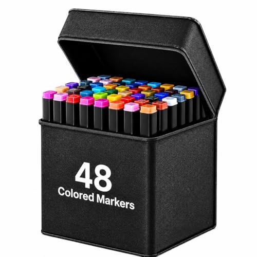 Corslet 48 Alcohol Markers & Color Pens Set | Colour Marker Pen Art Markers Dual Tip Br…