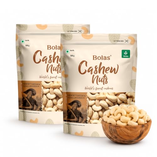 Bolas Whole Cashew Nuts 1Kg (500g x 2) | Kaju Grade W320 | Nutritious & Delicious | Ric…