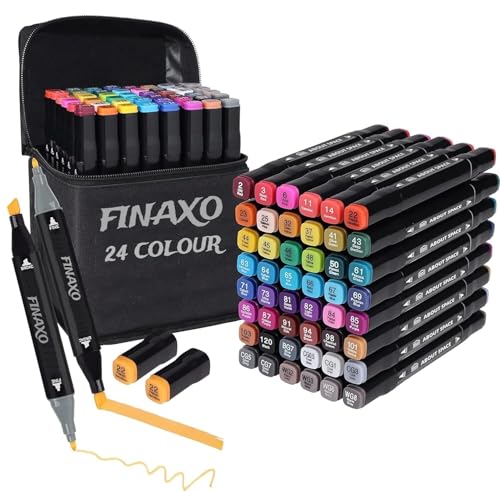 Finaxo 24 Colors Art Markers Sketch Pen Dual Tip Artist Art Marker Vibrant Colors Set F…