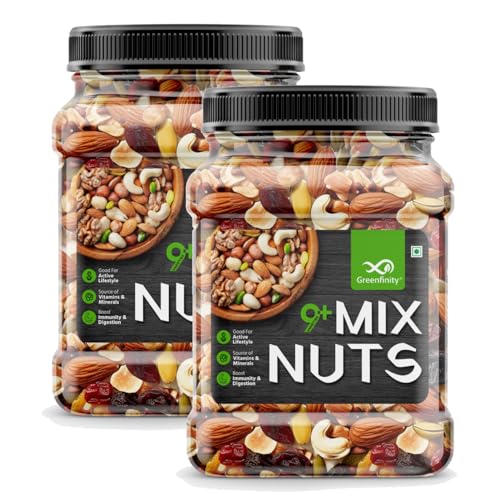 GreenFinity Ultimate Healthy Nutmix Jar Pack - 1kg (2 x 500g) | Premium Blend of Dried…