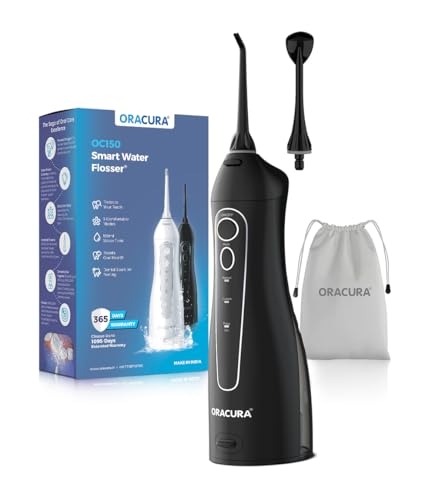 ORACURA OC150 Lite Smart Water Flosser for Teeth (Black, 2 Tips) | Portable & Rechargea…