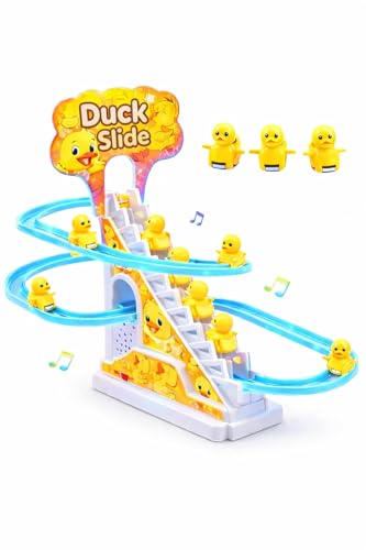 TEC TAVAKKAL Duck Slide Toy Set, Funny Automatic Stair-Climbing Ducklings Cartoon Race…