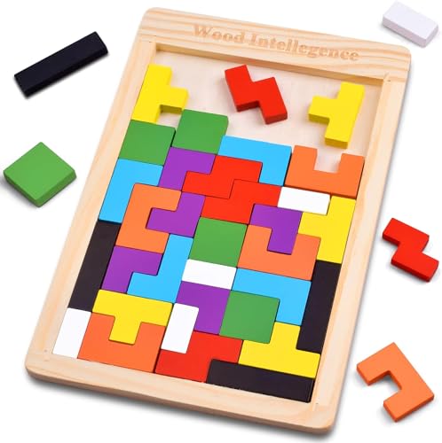 SHINETOY Wooden Tangram Puzzle for Kids 40 Pieces | Montessori Brain Teaser Blocks Game…