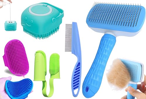 5Pcs Pet Grooming Set Self Cleaning Slicker Brush Pets Long Short Hair Brushes Removes…