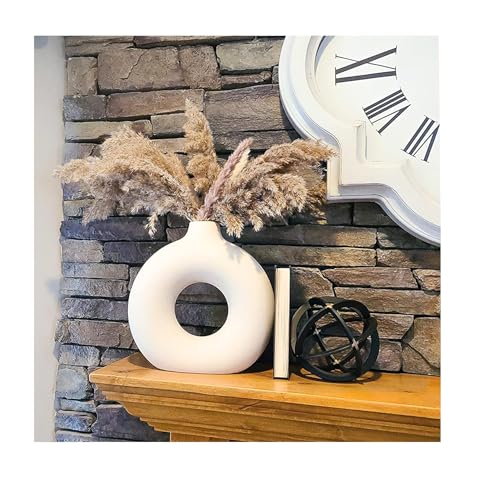 SPHINX White Ceramic Donut Vase, 6 Inch Modern Flower Vase for Pampas Grass, Dried Flow…