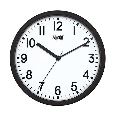 Ajanta Quartz Step Movement Plastic Wall Clock (Black)