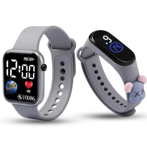 GOLDENIZE FASHION Stylish Waterproof Kids Digital Date and Time Black Pink Square Recta…