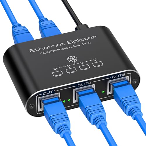 VEDINDUST LAN Splitter 1 to 4 1000 Mbps Aluminium LAN Switch Network Switch LAN Distrib…