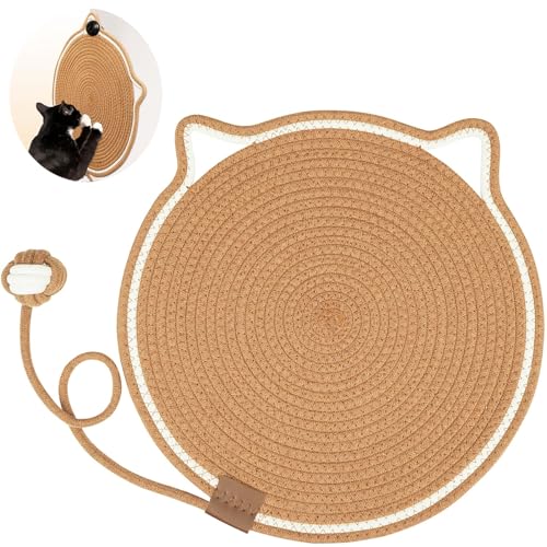 Natural Cotton Rope Scratch Pad, 15.7'' Round Horizontal Floor Scratching Mat for Indoo…