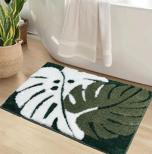 Amazon Brand - Solimo Microfiber 2000 GSM Twin Leaves Bath Mat | Anti-Skid | 40X60 CM (…
