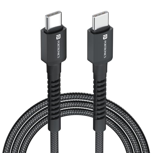 Portronics Konnect X 60W Type C to Type C Unbreakable Nylon Braided Cable, 1M Fast Char…