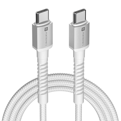 Portronics Konnect X 60W Type C to Type C Unbreakable Nylon Braided Cable, 2M Fast Char…