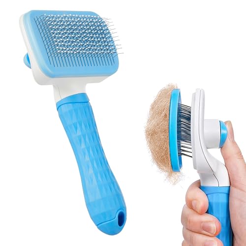 Amazon Basics Self Cleaning Slicker Pet Grooming Brush | Dogs and Cats | Rectangular Sh…