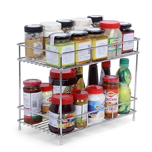 Cri8Hub Stainless Steel 2 Tiered Shelf Kitchen Rack - Spice Boxes Organizer –Kitchen Ra…