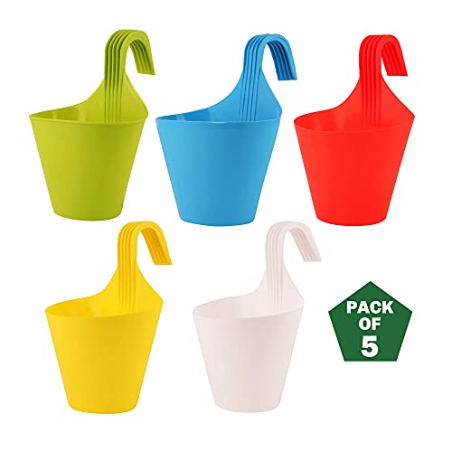 Ocean Mart Plastic Hanging Planters 5 Pcs (8 Inch, Multicolor) | Flower Hanging Pots fo…