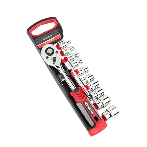 SPARTAN 12 in 1 Heavy Duty Socket Set 1/2" Chrome Vanadium Steel Ratchet Socket Wrench…