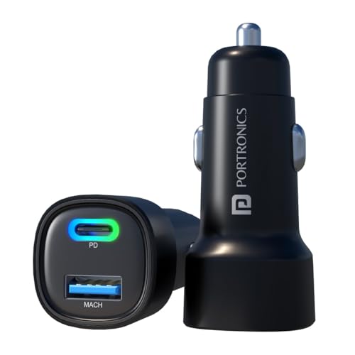Portronics Car Power 30 Dual Output Fast Car Charger with 30W Type-C PD & 30W USB, LED…