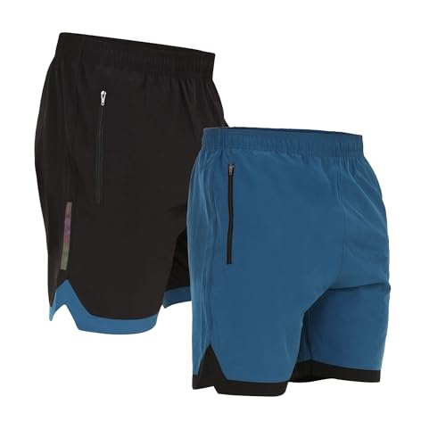 NINQ Mens 2 Pack Polyester Yoga Short Men Summer Running Gym Sports Shorts with Pockets…