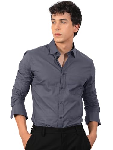 Pinkmint Mens Long Sleeve Button Down Grey Shirt for Men Collared Casual Formal Soild S…