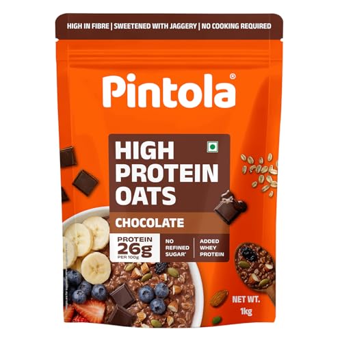 Pintola 26g High Protein Dark Chocolate Oats 1kg, No Refined Sugar, with Almonds, Raisi…