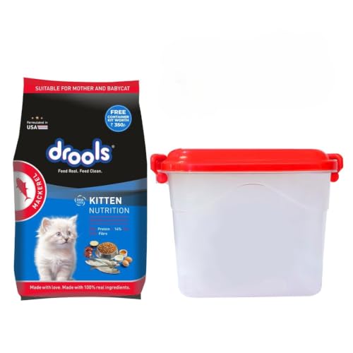 Drools Kitten Dry Cat Food, Mackerel Flavour 1 kg with Free Container Pack