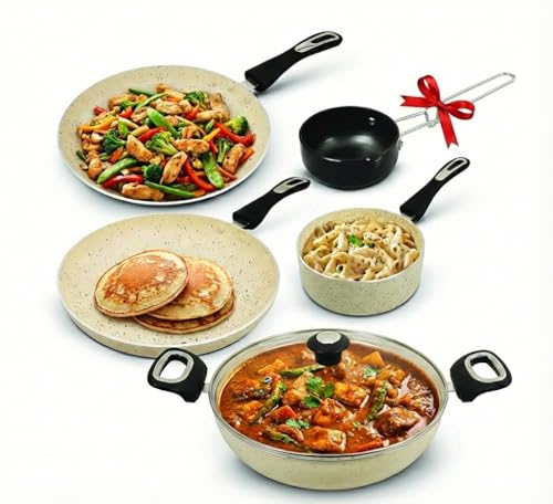 Impex 6 Pcs Nonstick Granite Cookware Set | 3mm Thick Induction Base | Kadai with Glass…