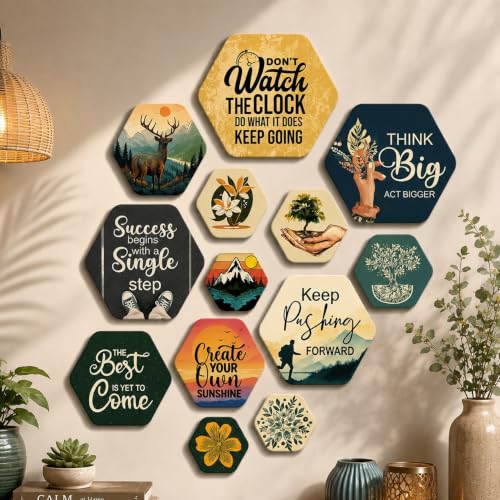 Artvibes Think Big Hexagon Shape MDF Wooden Wall Decor Items | Quotes Decor Item | Moti…