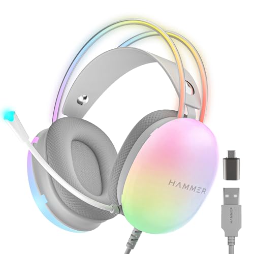 HAMMER Blaze Wired Over Ear Gaming Headphones with Mic, 50mm Drivers, Full RGB Lights,…