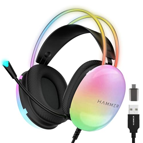 HAMMER Blaze Wired Gaming Headphones with Mic, Over Ear Headset Wired with 50mm Drivers…