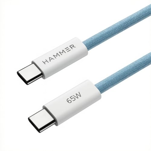HAMMER Type C to Type C Cable 65W Braided, PD Fast Charging, Data Sync, 1.5 Meter Tangl…