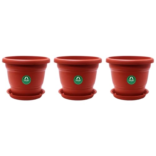 TrustBasket Terracotta pots with Bottom Plates - 3 Pcs (8 inch) | Gamla for Plants with…