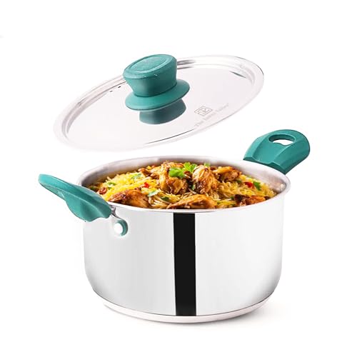 The Indus Valley Stainless Steel Stock Pot 2.3 Litre/Handi/Cook-N-Serve Bowl with Steel…