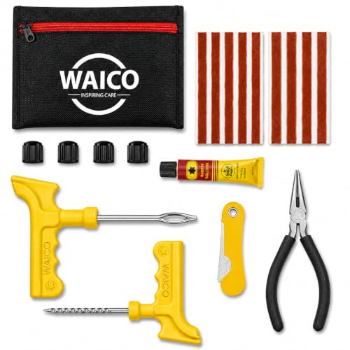 WAICO 6 in 1 Universal Tubeless Tyre Puncture Kit | with Tools, Plier, Knief, Puncture…