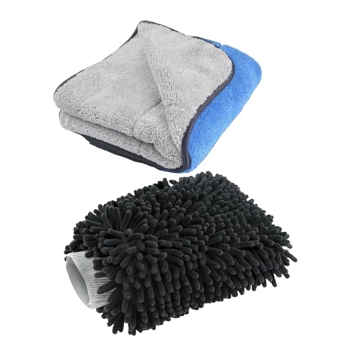 Auto Hub Microfiber Car Cleaning Cloth and Wash Mitt Kit - Includes Ultra Soft 600 GSM…